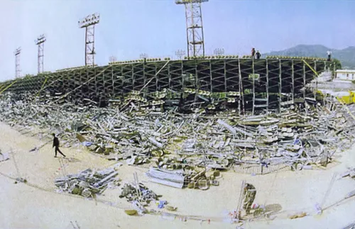 collapsed soccer stadium