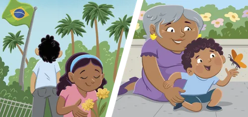 The family enjoying the beauty of the temple grounds