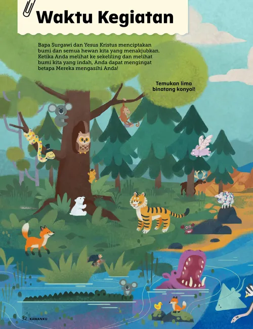 Halaman PDF menunjukkan pemandangan alam dengan banyak hewan