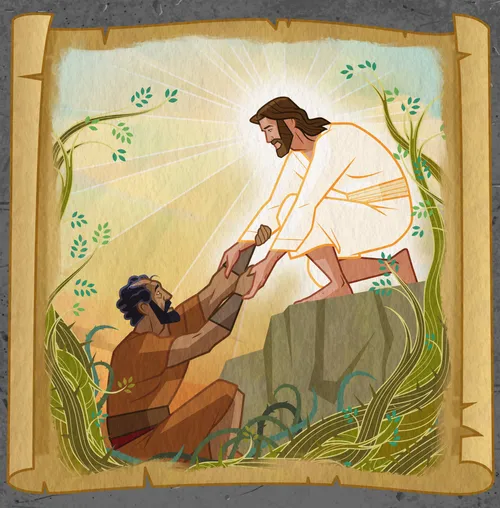 The Savior holding Paul’s hands and lifting him up.