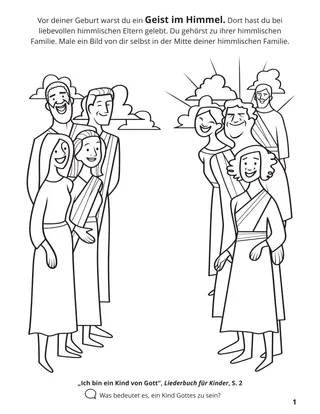 Seite 1 im Malbuch „Wir sammeln die Familie Gottes“