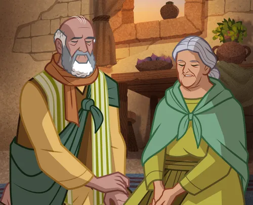 Zacharias and Elisabeth praying to have a child.