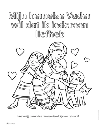 Kleurplaat van kinderen die elkaar omhelzen