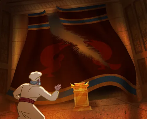 The veil in the temple tears in half.