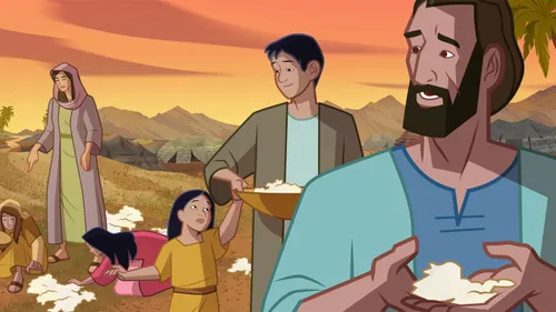 illustration of the Israelites collecting manna