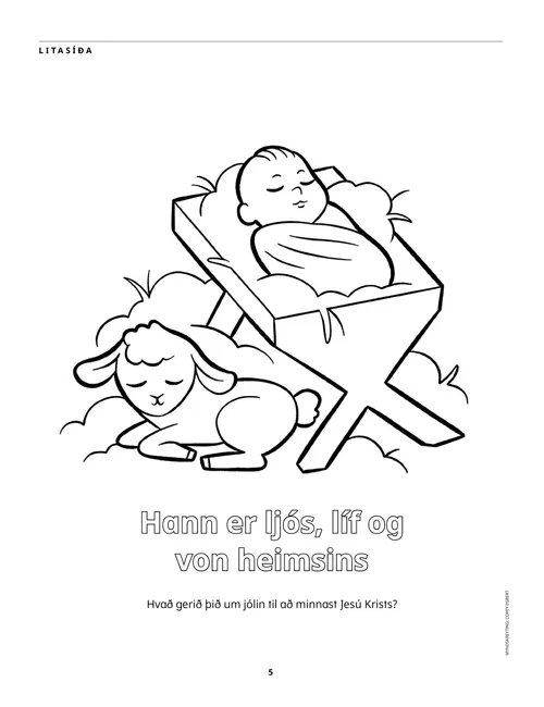 PDF–litasíða af Jesúbarninu í jötunni og lambinu