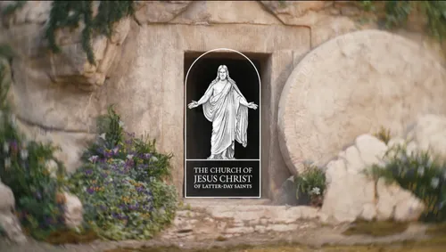 Jesus emerging from the tomb.