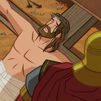 The soldiers nail Jesus to the cross.