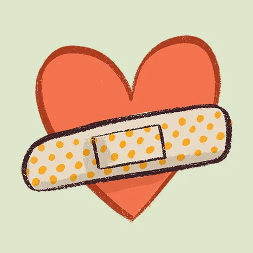 heart shape with a Band-Aid over it
