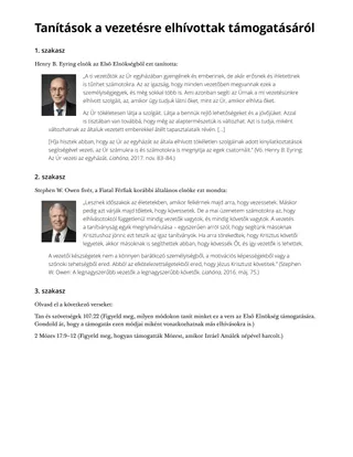 Tanítások a vezetésre elhívottak támogatásáról