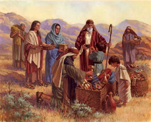 people bringing offerings to help Moses build the tabernacle