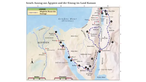 Karte der Route der Israeliten von Ägypten nach Kanaan