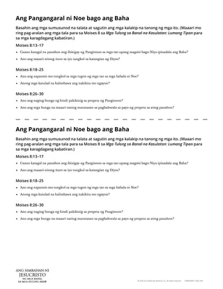 handout na Ang Pangangaral ni Noe bago ang Baha