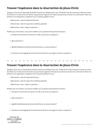Document à distribuer : Trouver l’espérance dans la résurrection de Jésus-Christ