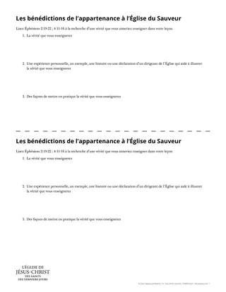Les bénédictions de l’appartenance à l’Église du Sauveur – Document à distribuer