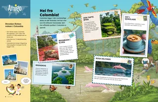 PDF-side med bakgrunn som viser et fjell, en tropisk skog og en elv med rosa delfiner