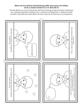 Seite mit der Aktivität für PV-Kinder: Wenn ich eine falsche Entscheidung treffe, kann Jesus mir helfen, mich zu ändern