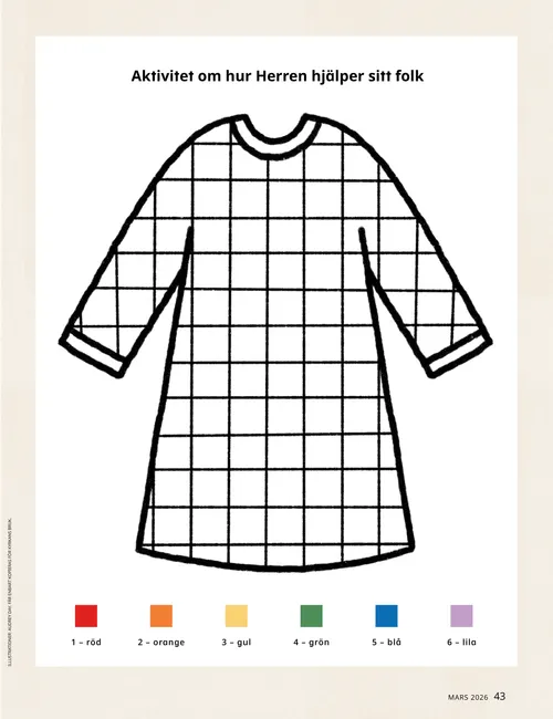 Illustration av Josefs färggranna dräkt, plus en färgläggningsaktivitet för att färglägga en dräkt.