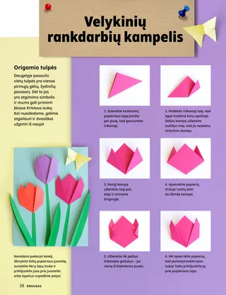Puslapis PDF formatu su origamio tulpių užduotimi