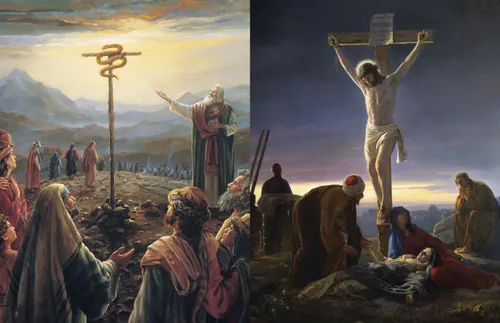 illustrations of the brass serpent and of the Savior on the cross