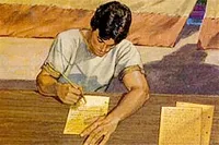 Nephi writes on metal plates