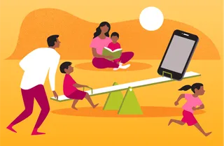 "Pictures depicting different ways that families can discuss and engage with technology together, in wholesome ways, in everyday life"