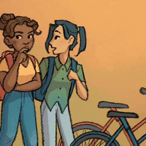 young women talking by bicycles