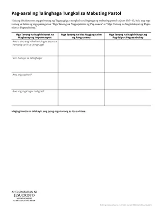 handout na Pag-aaral ng Talinghaga Tungkol sa Mabuting Pastol