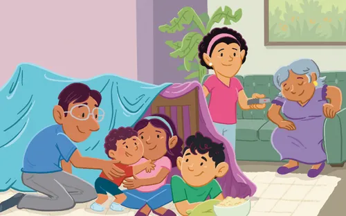 Margo, Paolo, and their family gather in the fort and on the couch