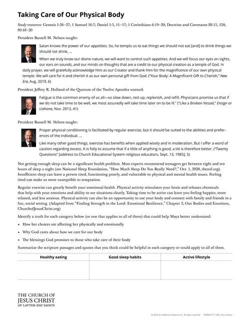 “Taking Care of Our Physical Body” handout