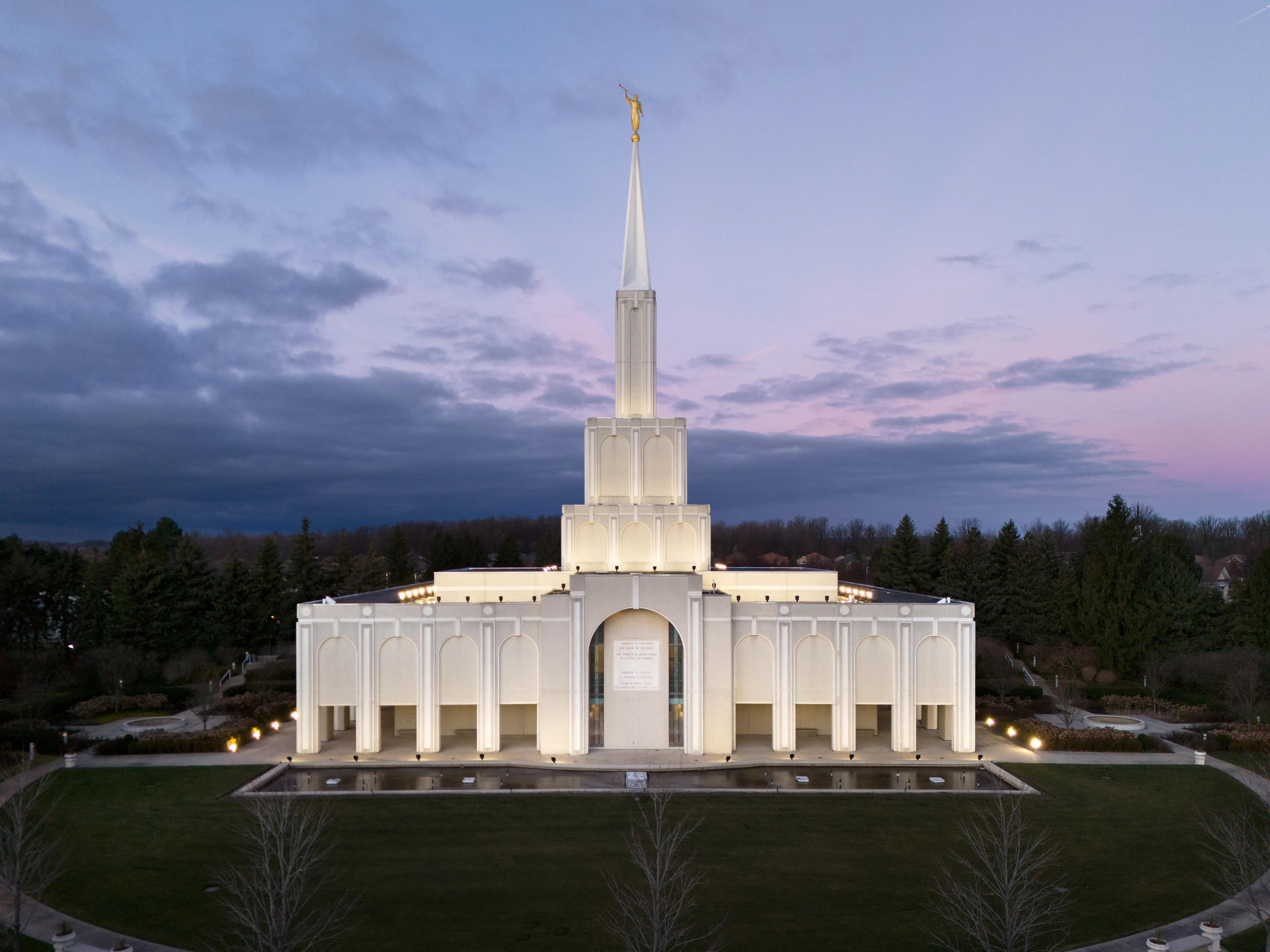 Exterior image of the Toronto Ontario Temple taken early in the morning. 
