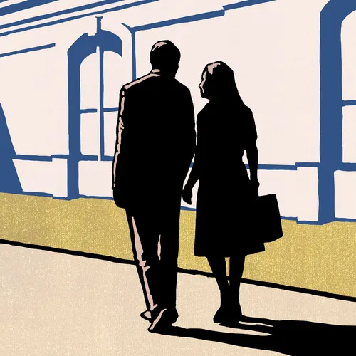 a couple walking outside a temple