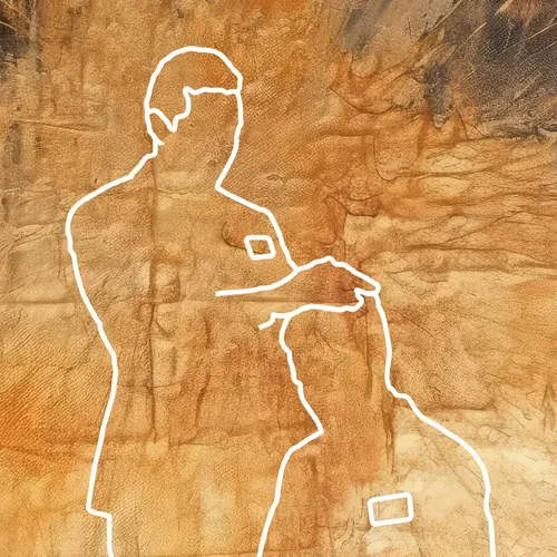 outline of missionary blessing another missionary against textured background