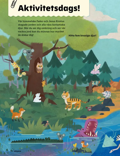 Pdf-sida som visar en naturscen med många djur.