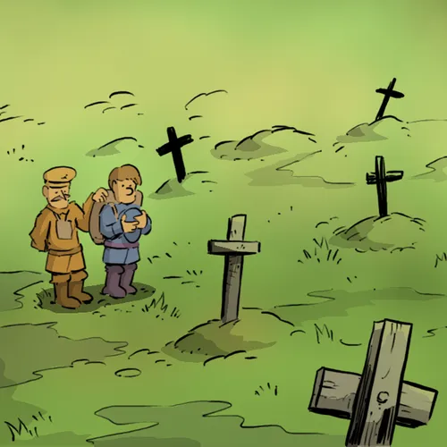 soldiers among graves of fallen soldiers