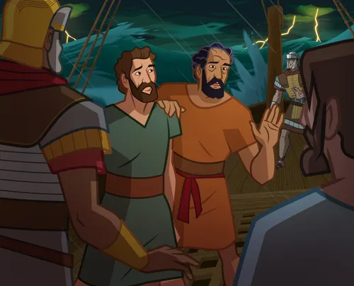 Paul tells people on the ship about the angel.