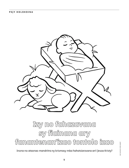 Pejy holokoina, amin’ny endriny PDF maneho an’i Jesoa zazakely ao anaty fihinanam-bilona sy zanak’ondry iray.