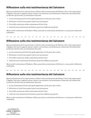 Scheda Riflessione sulla mia testimonianza del Salvatore