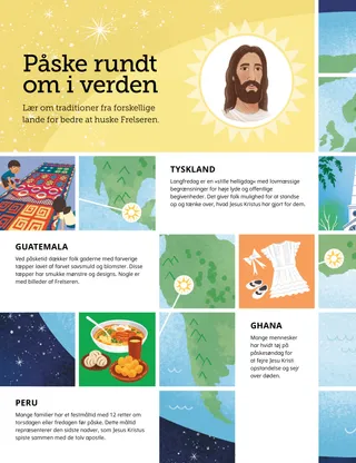 PDF-side med illustration af en globus og påskesymboler fra hele verden