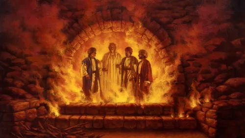 Jesus Christ with Shadrach, Meshach, and Abednego in the fiery furnace