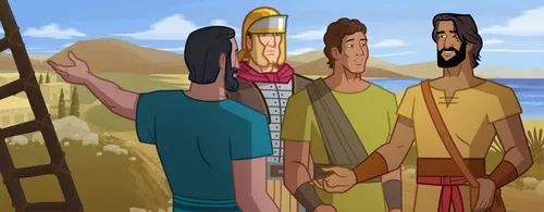 Peter talks with Cornelius’s servants.