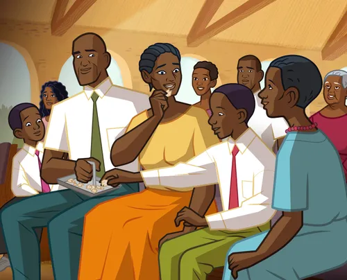 A family partaking of the sacrament.