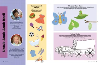 Halaman PDF dengan kegiatan mewarnai gerobak tertutup, kegiatan kupu-kupu untuk diurutkan, dan kegiatan pilihan hari Sabat