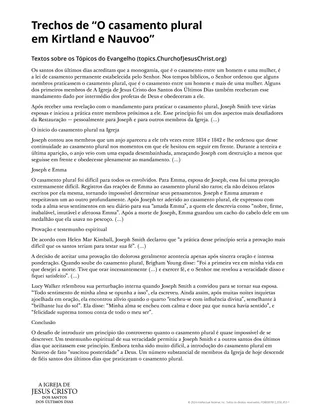 Trechos de “O casamento plural em Kirtland e Nauvoo”