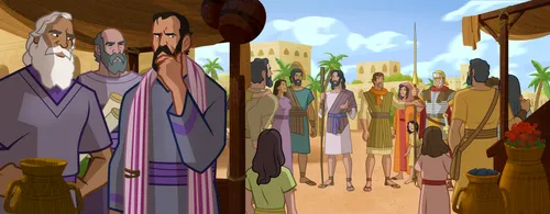 Jesus teaching a group of people. Some people are upset by His teachings.
