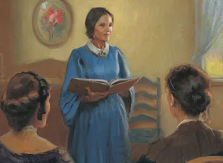 Sister Eliza Snow instructing Relief Society sisters