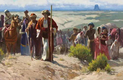 the Jaredites walking away from Babel