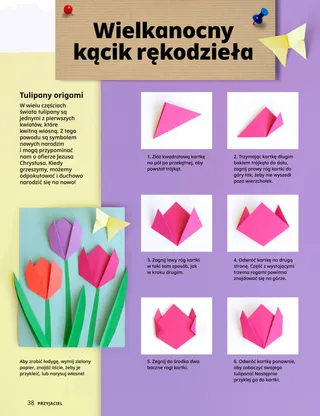 Strona PDF z ćwiczeniem z tulipanami origami