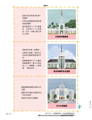 聖殿卡頁面PDF，上面有巴西聖保羅聖殿、東加努庫阿洛法聖殿及日本札幌聖殿