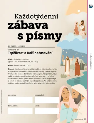 stránka PDF s ilustracemi Abrahama, Sáry a malého Izáka